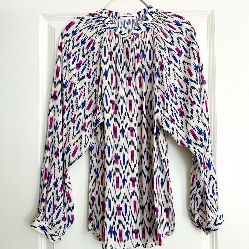 ISABEL MARANT ETOILE Aurora Printed Crepe Blouse in White Multi Size FR34 US2